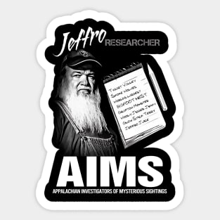 Mountain  Monsters Jeffro the aims Researcher Sticker